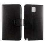 Wholesale Note 3 Simple Leather Wallet Case with Stand (Black)